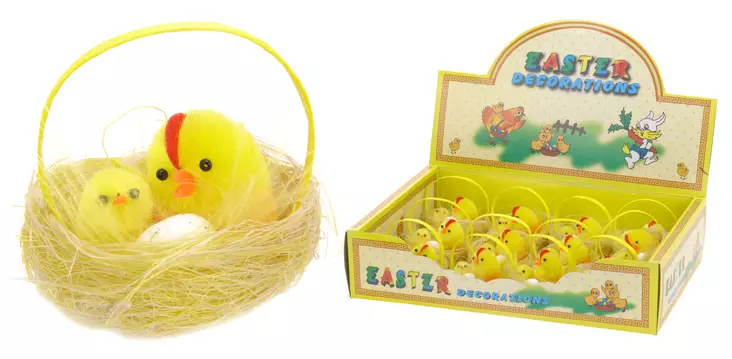 Pääsiäistiput korissa 6 cm - Askartelutarvikkeet - 8718158636317 - 1