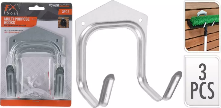 Seinäkoukku metalli 3 kpl/pkt - Seinäkoukut, naulakot - 8719987327957 - 1