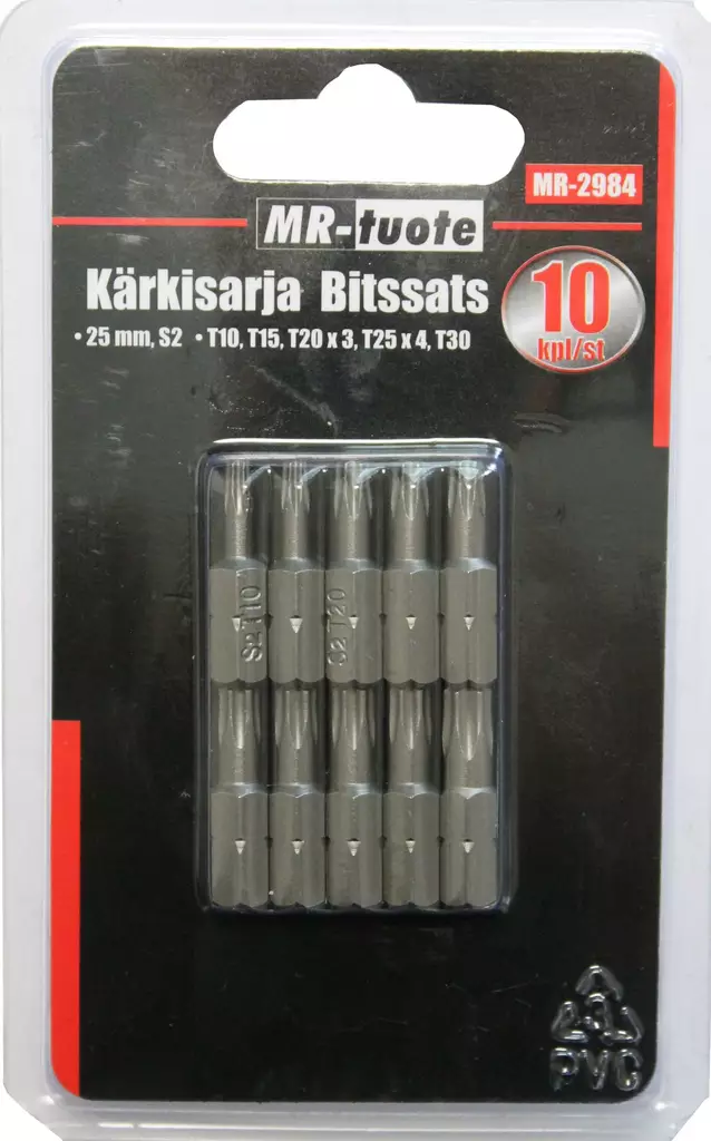 Kärkisarja 10 kpl, 25 mm torx, S2 - Ruuvauskärjet ja -sarjat - 6430074697877 - 1