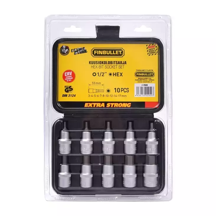 Finbullet Kuusiokolokärkihylsysarja 10-os 1/2" - Kuusiokoloavaimet - 6438152029497 - 1