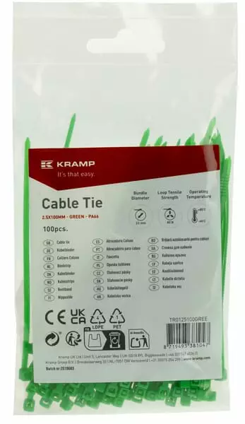 Nippuside 2,5x100mm, vihreä, 100kpl - Nippusiteet - 8719493381047 - 1