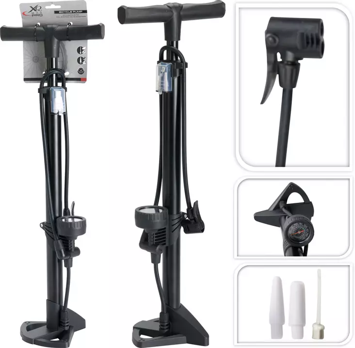 Polkupyörän lattiapumppu mittarilla - Pyöräilytarvikkeet - 8721037467117 - 1