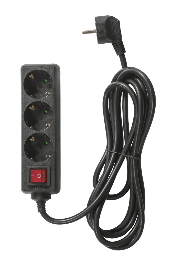 3-os. jatkojohto + kytkin musta 3m - Jatkojohdot - 6435200256638 - 1