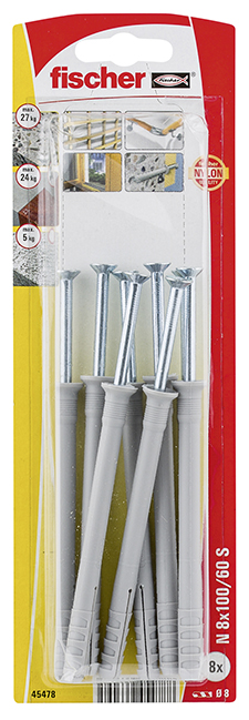 Fischer naulatulppa N 8x100 8 kpl/pkt - Ruuvit ja naulat - 8590369454788 - 1