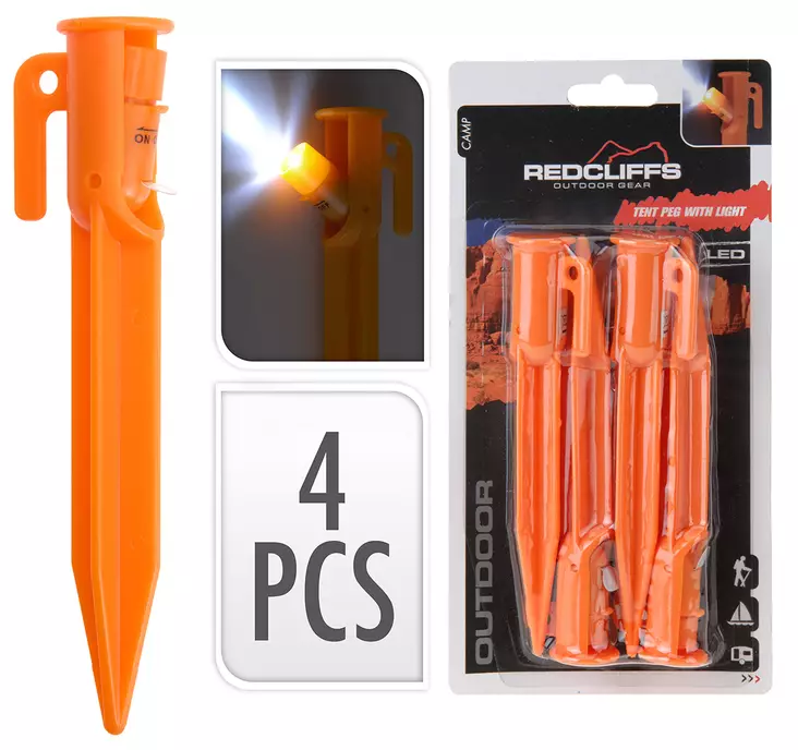 Telttakepit led-valoilla 4 kpl/pkt - Teltat - 8718158242518 - 1