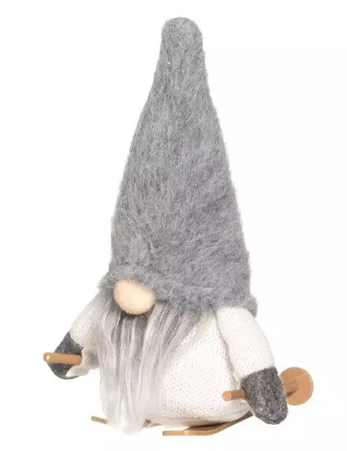 Tonttu suksilla 19 cm harmaa - Joulukoristeet - 6410416499338 - 1
