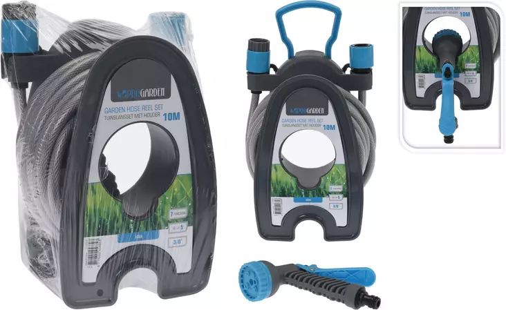 Puutarhaletku 3/8" seinätelineellä 10 m - Kasteluletkut - 8719202458848 - 1