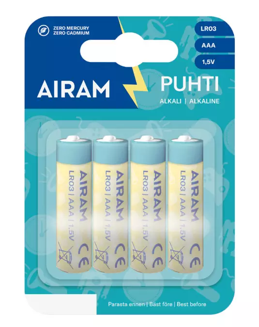 Airam Puhti paristo LR03 AAA 4kpl - Paristot, testerit - 6435200194688 - 1