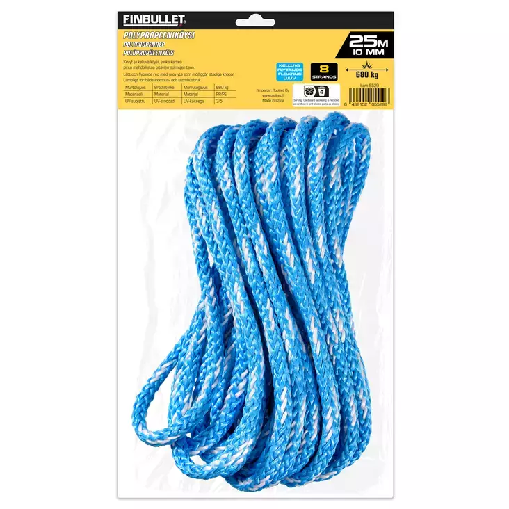 Palmikoitu köysi PP 10mm x 25m - Narut, köydet - 6438152055298 - 1