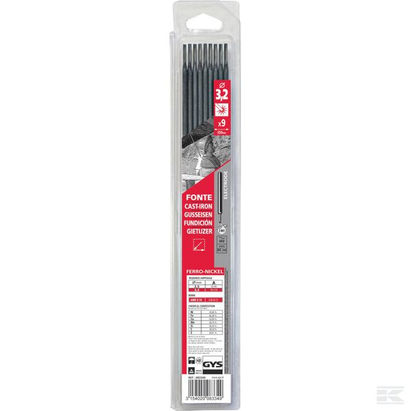 Hitsauspuikko, GYS, valurauta, ø 3,2 x 350 mm, 9 kpl - Hitsauspuikot - 3154020083349 - 1