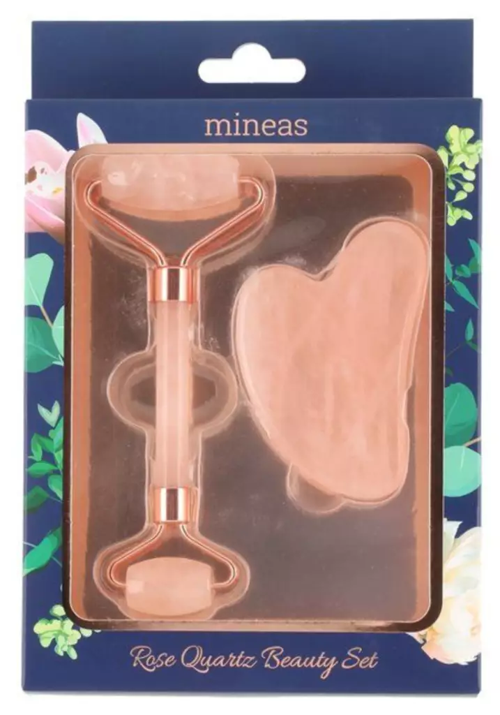 Lahjapakkaus ruusukvartsirulla ja GuaSha-kivi - Muut itsehoitotuotteet - 6410416271699 - 1