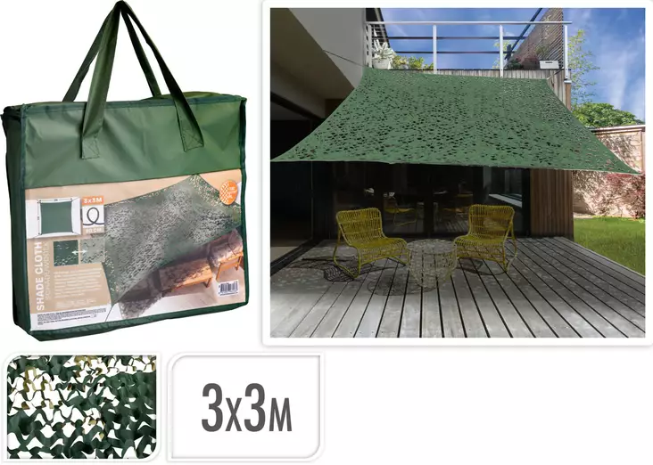 Aurinkosuoja camo vihreä 3x3 m - Puutarhatekstiilit - 8721037962469 - 1