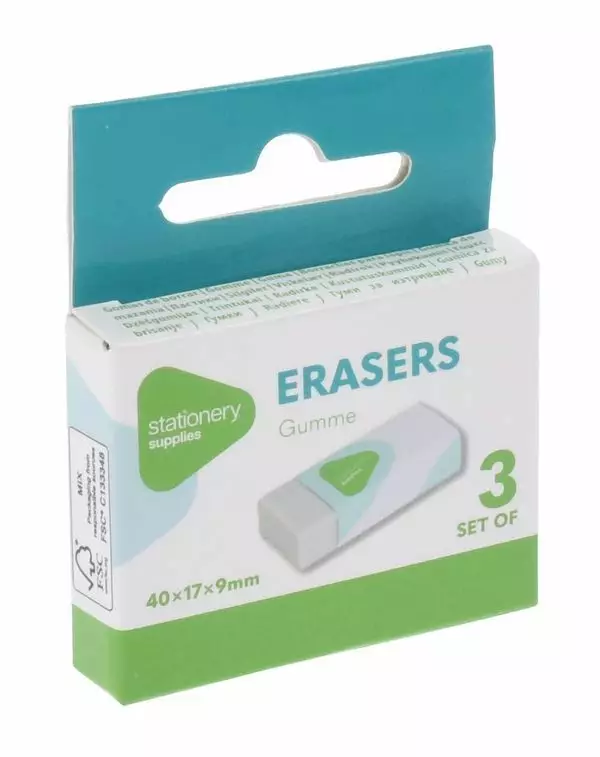 Pyyhekumi 3 kpl/pkt - Toimistotarvikkeet - 8720573577809 - 1